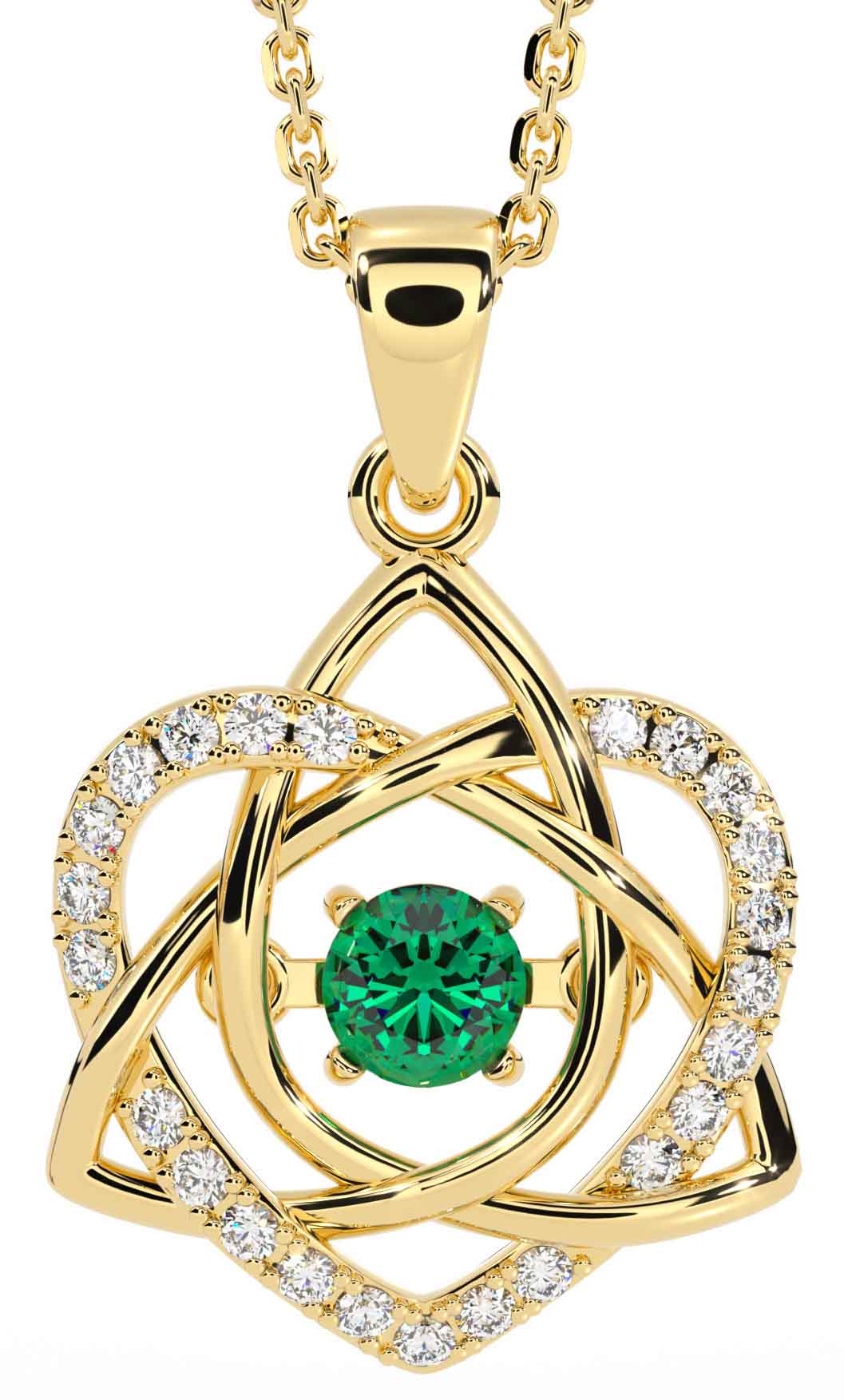 Gold Diamond Emerald Celtic Knot Heart Necklace