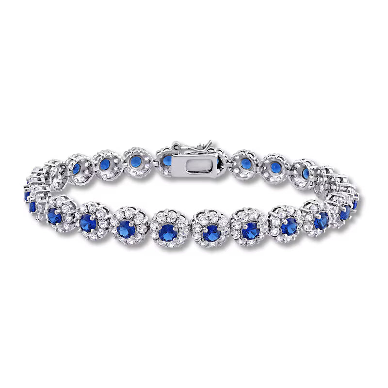 Blue & White Lab-Created Sapphire Tennis Bracelet Sterling Silver